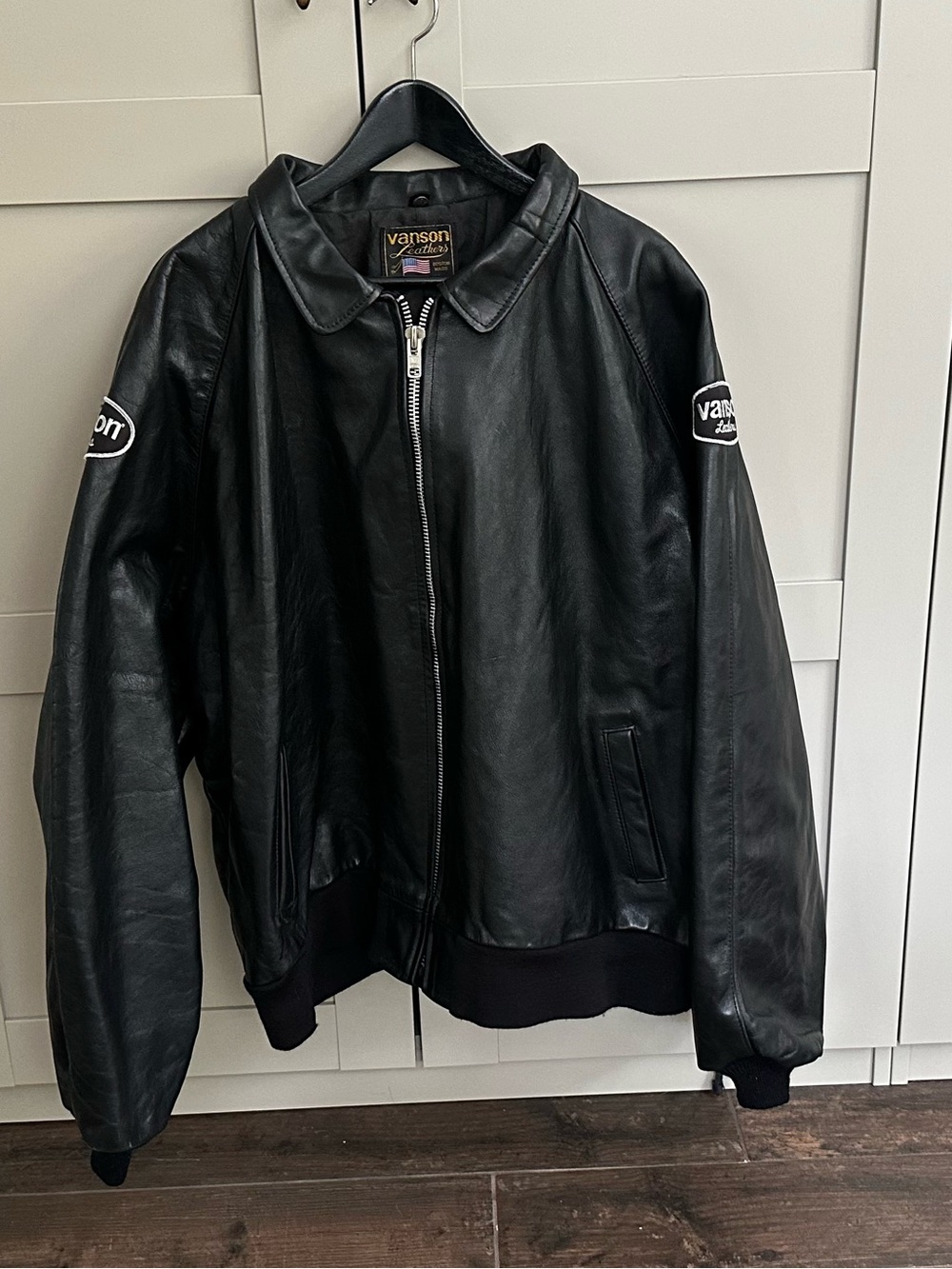 Vanson Black Leather Bomber Jacket
